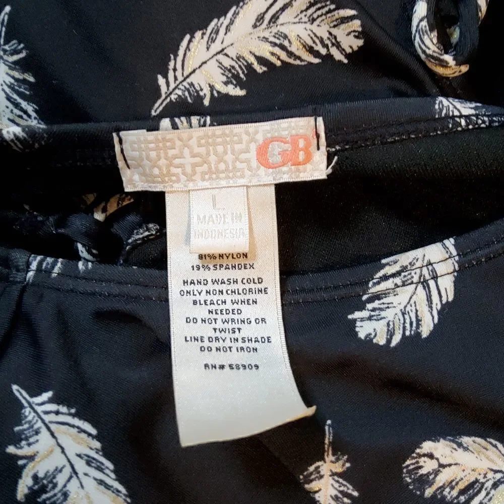 GIANNI Bini One Piece Black Feather Swimsuit Swim Large